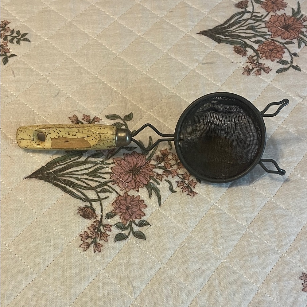 Vintage Metal Strainer with Yellow Handle